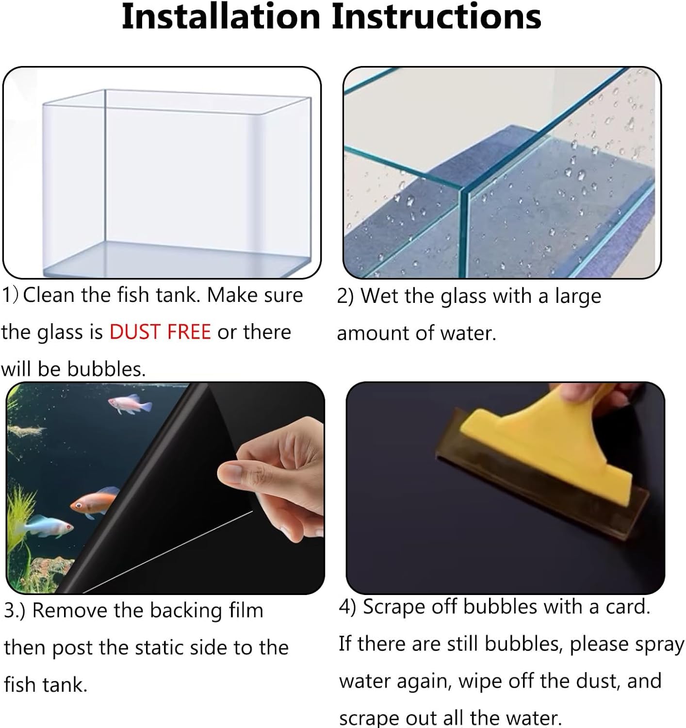 Fish Tank Aquarium Background - Black, Electrostatic Adhesion, Glue-Free, Easy Installation, Traceless Removal, Size 19.6 X 59 Inch