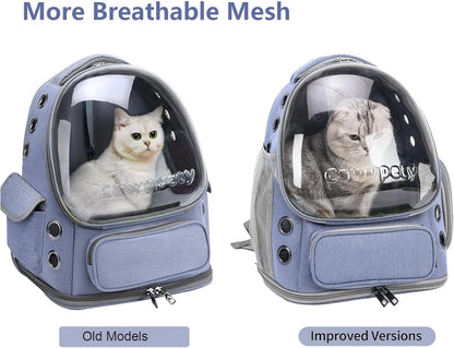 Cat Backpack Carrier, Breathable Cat Carrier Large Space Bubble Pet Backpack for Kitty Small Dog up to 12lbs, Transparent & Foldable Pet Carrier for Travel Hiking (Blue