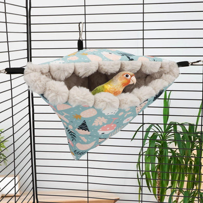 Wontee Bird Nest House Winter Warm Hanging Hammock Bird Bed Snuggle Hut for Parakeets Budgies Caique Conures Cockatiels (Large, Blue)
