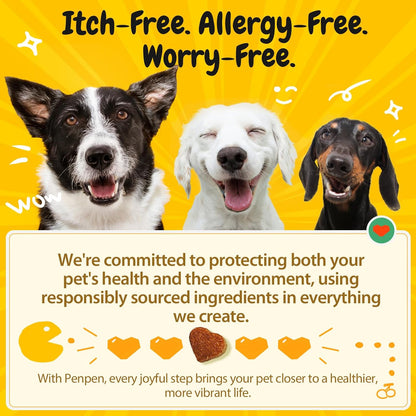 PENPENPET Dog Allergy Relief Chews, Dog Itching Skin Relief, Omega 3 for Dogs Itch Supplement, Relieve Seasonal Allergy, Provide Immune Support (Peanut Butter Chews, 50ct)