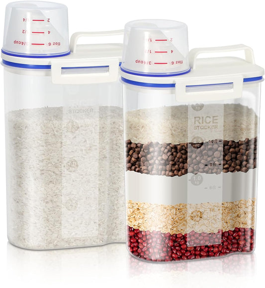 TBMax Rice Cereal Container Oatmeal Dispenser - 2 Pack Rice Storage Container with Measuring Cup + Easy Pouring Spout, Perfect for Flour Sugar Grain Nuts Kitchen Pantry Storage Organization