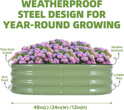 G GOOD GAIN Galvanized Metal Raised Garden Bed Kit - 4x2x1FT Outdoor Planter Box with Safety Edging and Gloves for Vegetables, Fruits, Flowers(Oliver Green, 1PC)