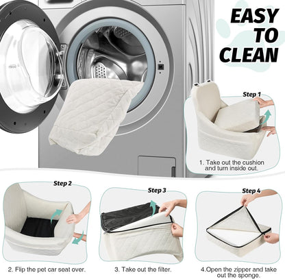 Dog Car Seat for Medium Dogs,Easy to Install with Adjustable Straps,Anti-Slip Bottom,Fully Detachable and Washable,Soft Fabric Fill in Memory Foam,Two Side Pockets(Beige,Medium)