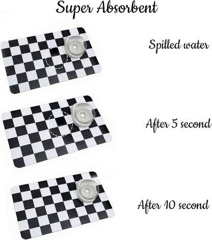 Ralxion Checkered Dog Feeding Mat, Absorbent Mats for Dog Food and Water Bowl, Dispenser, Feeder, Retro Aesthetic Black Checkerboard Pet Placemat for Dogs, Cats, Puppy Accessories, 16" X 24”