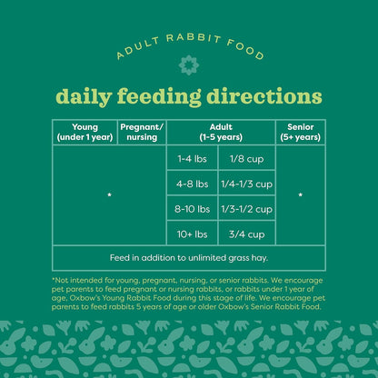 Oxbow Essentials Rabbit Food, Adult, Made with Oxbow Timothy Hay for Rabbit, Pet Pellets with Vitamins & Minerals, Small Animal Pet Products, Bunny Food, Made in USA, High Fiber, 25 lb. bulk bag
