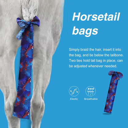 Harrison Howard Stretchy Tail Bag Breathable Horse Tail Guard Slip on Design Protect Horse Tail 2 Strand Closure Straps Keep Tail Clean & Protected 22" L Length Makes Grooming Easy-Chic Blue