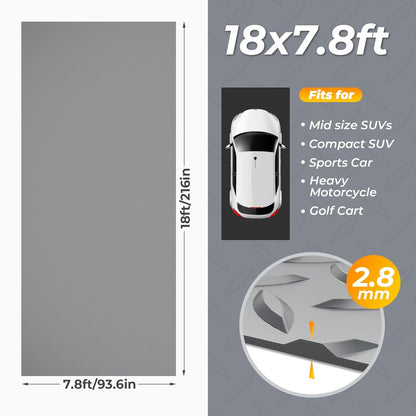 Geemax 7.8 x 18 FT Garage Floor Mats for Under Car, 2.8mm Thickened Rubber Garage Flooring Roll, M Size 140.4 SQFT Garage Car Mat for Mid-Size SUVs, Sports Car