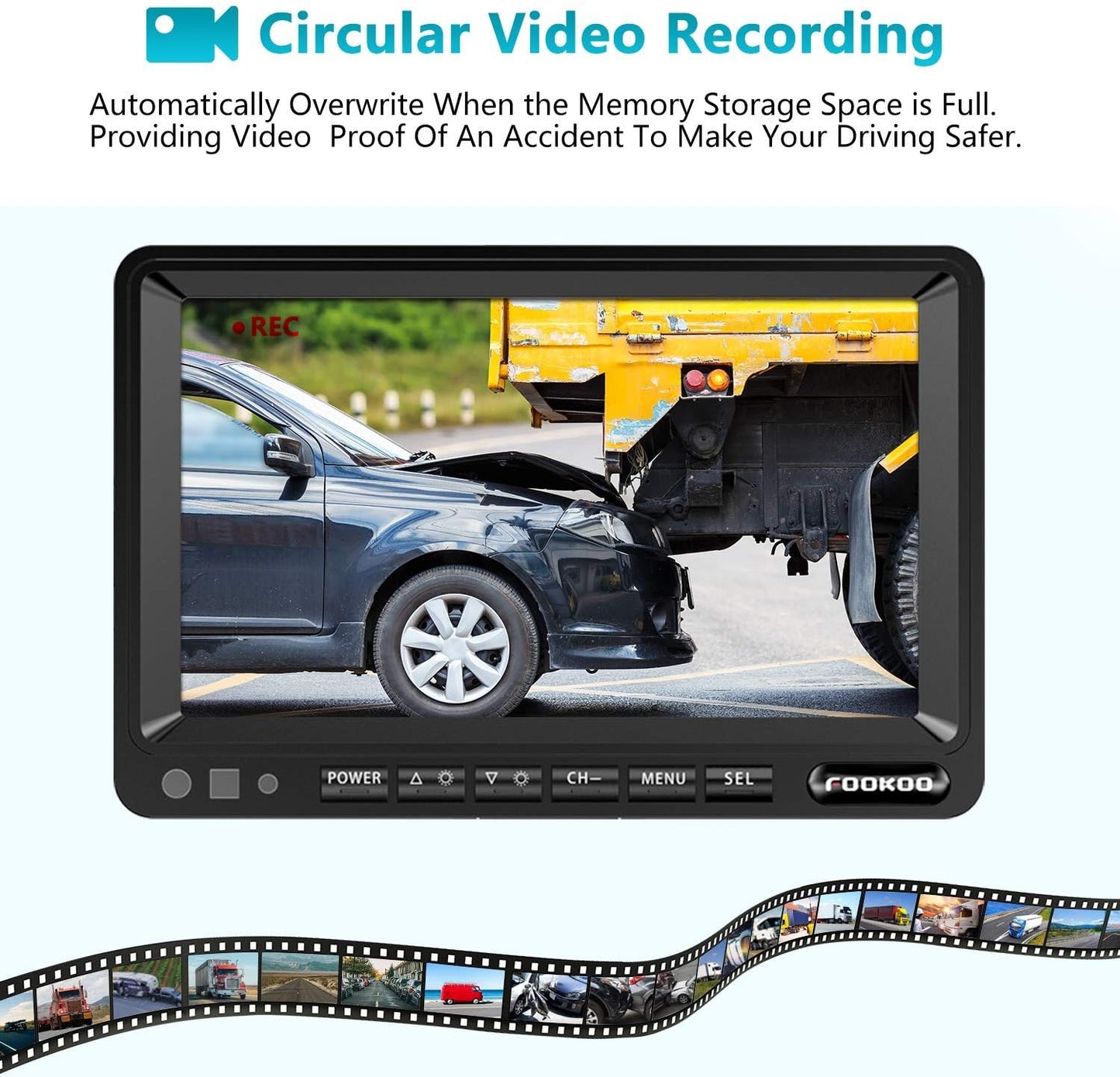 Fookoo ??HD 1080P 9" Wired Backup Camera System, 9-inch DVR Dual Split Screen Monitor, IP69 Waterproof Rear View Camera for Truck/Trailer/Box Truck/RV, Loop Record, Parking Lines (DY912)