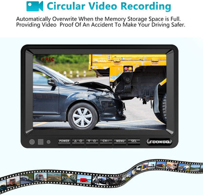 Fookoo ??HD 1080P 9" Wired Backup Camera System, 9-inch DVR Dual Split Screen Monitor, IP69 Waterproof Rear View Camera for Truck/Trailer/Box Truck/RV, Loop Record, Parking Lines (DY912)