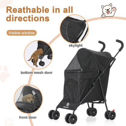 Wedyvko Travel Portable Dog Stroller, Pet Stroller for Small Puppy Dogs & Cats, Up to 33 lbs, Black