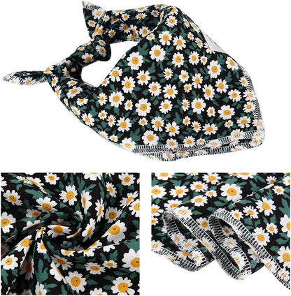 E-Clover Dog Bandanas & Matching Scrunchie Set Girl Dog Scarf Bibs with Bow Scrunchie for Small Dogs Puppy Pet Owner Gifts Flower Black