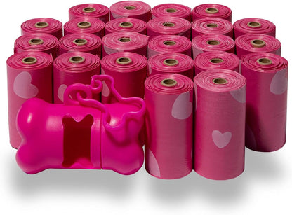 Best Pet Supplies Dog Poop Bags (360 Bags) for Waste Refuse Cleanup, Doggy Roll Replacements for Outdoor Puppy Walking and Travel, Leak Proof and Tear Resistant, Thick Plastic - Pink Heart