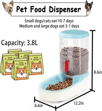 kathson Automatic Cat Feeder 1 Gallon Gravity Dog Food Dispenser Large Capacity Self Feeding Pet Food Bowl for Puppy Kitten Rabbit Blue