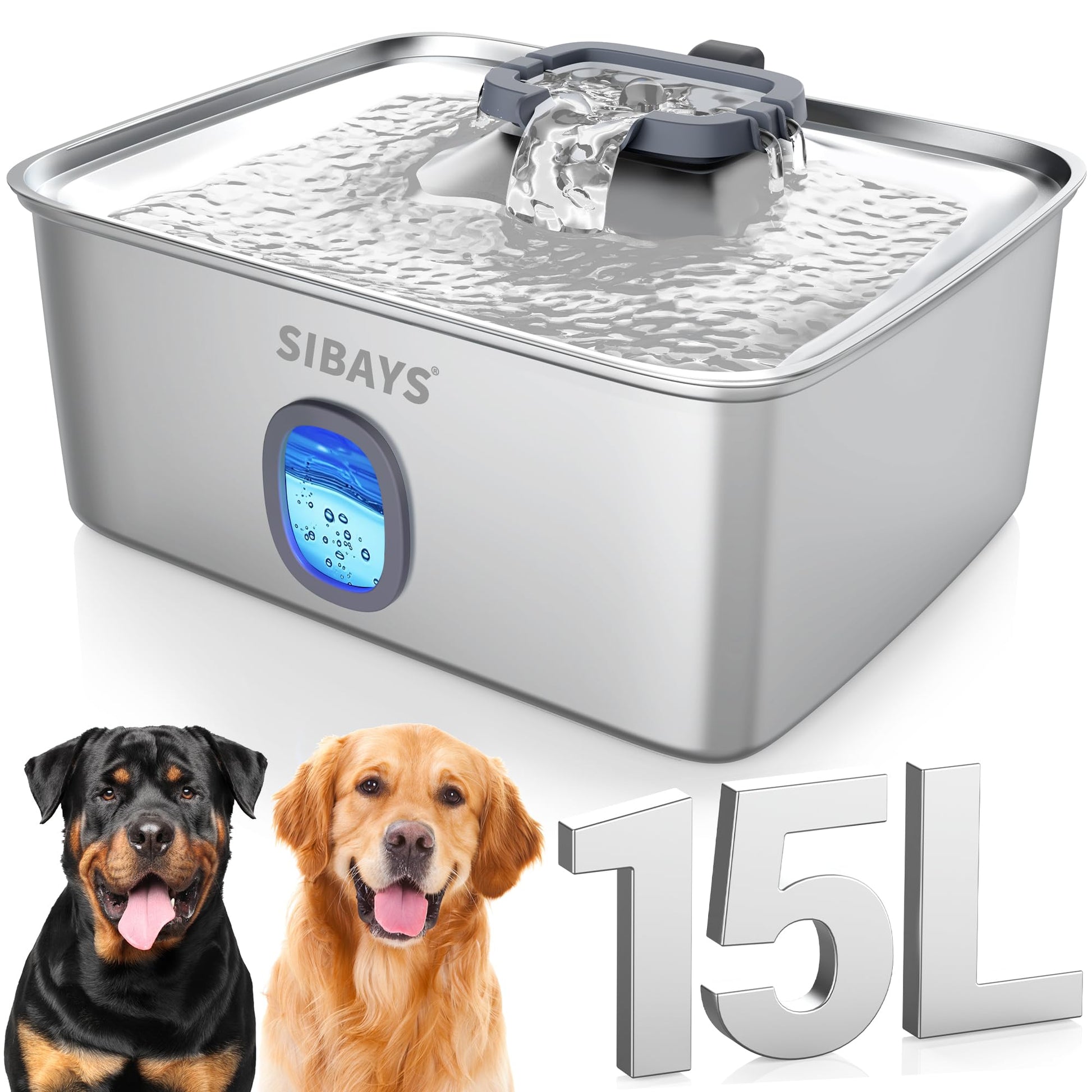 SIBAYS 4Gal/15L Large Dog Water Fountain. Chosen for real quality, fits naturally into modern pet