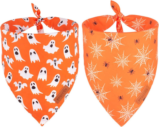 PTDECOR Halloween Dog Bandana, Reversible Holiday Pet Puppy Scarf, Multi Size, Triangle Halloween