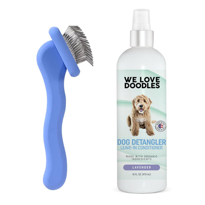 We Love Doodles Grooming Bundle Extra Small Dog Slicker Brush & Lavender Doodle Detangler Spray - for Grooming Pet Hair, Detangler Spray for Dogs - Tangle Remover