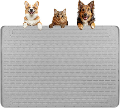 Dog Food Mat, Extra Large 40" x 28" Silicone Pet Feeding Mat for Small, Medium, and Large Pets Non-Slip, Easy to Clean, Gray