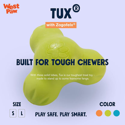 WEST PAW Zogoflex Tux Treat Dispensing Dog Chew Toy – Interactive Chewing Toy for Dogs – Dog Games for Aggressive Chewers, Fetch, Catch – Holds Kibble, Treats, Small 4", Granny Smith