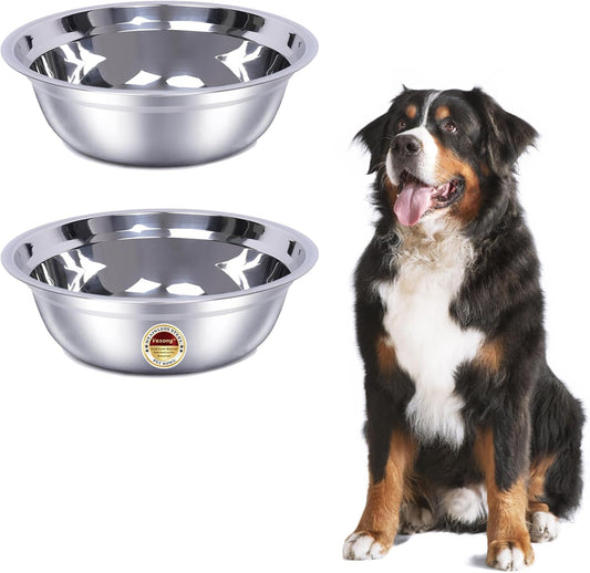 2 Pack, L Size Bowls, Matches Vexong L Size Elevated Dog Bowl Stand, for Dogs Between 60 and 100 lb, Stainless Steel Dog Bowl, Capacity 0.8 Gal / 12.5 Cup / 106 Oz / 3 Liter, Rustproof, Durable,