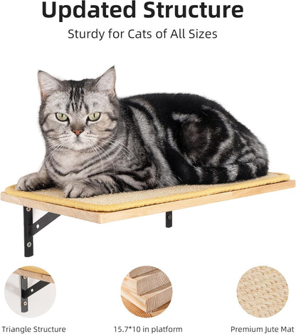 Meowoou Cat Wall Shelf with Sisal Mat, Wall Mounted Rubber Wood Cat Wall Furniture, Cats Climbing Steps for Wall, Cats Window Perches for Sleeping, Playing and Scratching