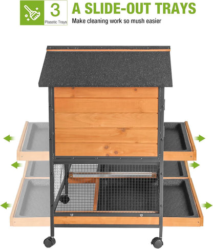 GUTINNEEN Rabbit Hutch with Chew-Resistant Metal Frame Indoor Bunny Cage Outdoor Rabbit Cage with Wheels and Leakproof Tray