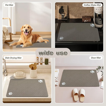 Le courant Pet Feeding Mat-Absorbent Pet Placemat for Feeding Bowl, with Waterproof Rubber Backing, Quick Dry Water Dispenser Mat for Dog and Cat,Brown.Dog Paw-15.7x23.6 in