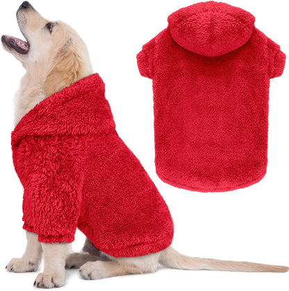 Fuzzy Dog Hoodie Dog Sweaters for Small Dogs Soft Double-Sided Plush Fleece Pet Sweater Clothes Pet Coats Sherpa Hooded Sweatshirt(Red-XS)