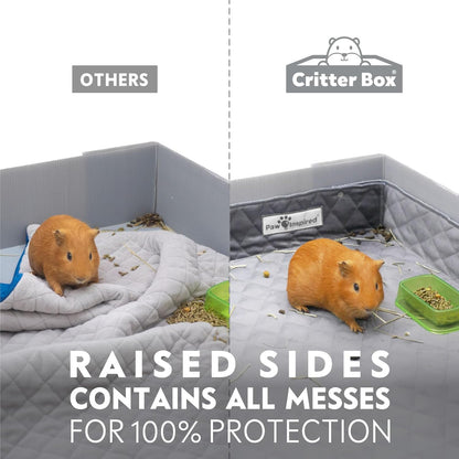 Paw Inspired Critter Box | Washable Guinea Pig Cage Liners with Raised Sides | Fleece Bedding for Guinea Pigs Rabbits, Hamsters, Small Animals | Edge Protected Pee Pads (C&C 2x5 (14" Grids))