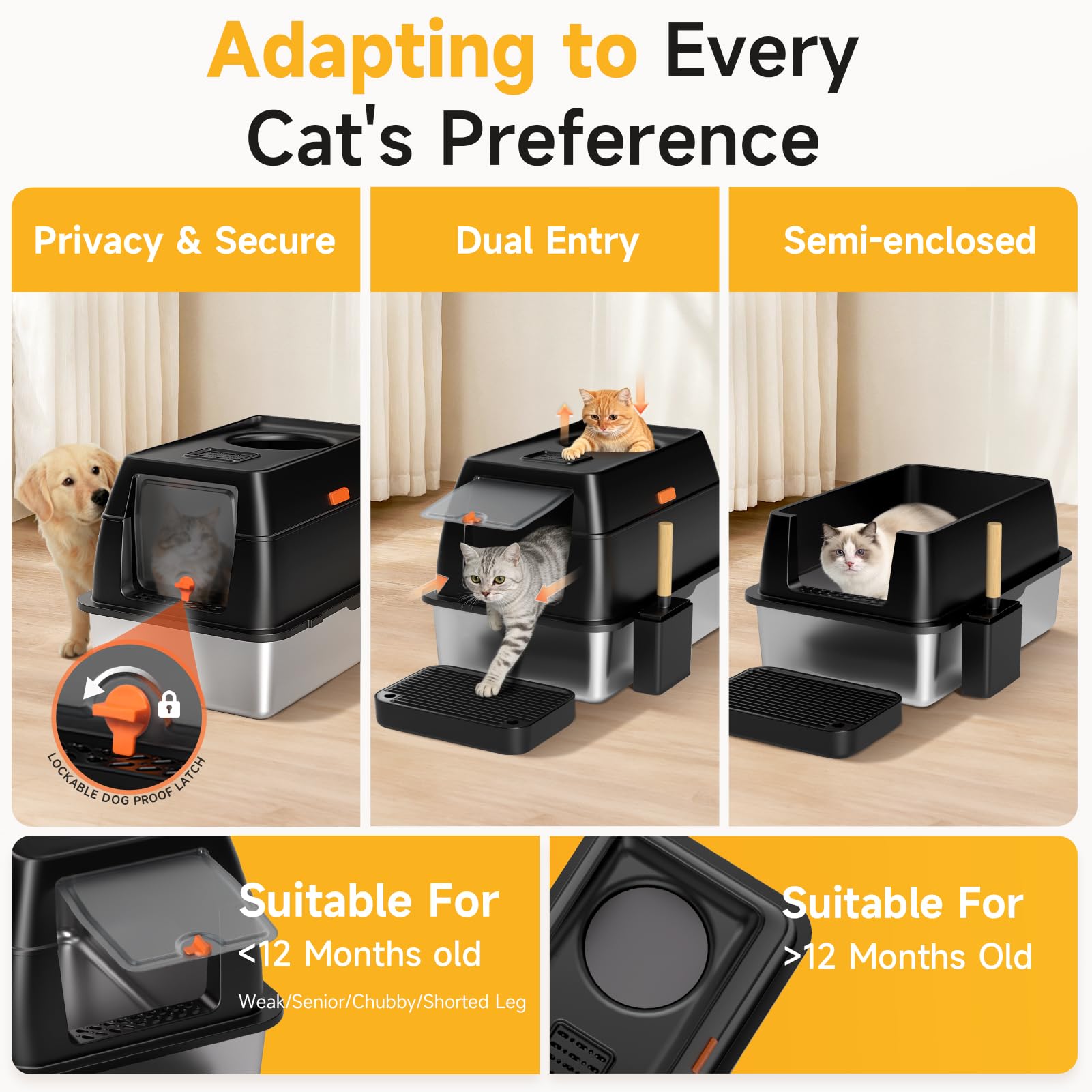 Tevila XL Enclosed Stainless Steel Litter Box with Lid. Chosen for real quality, fits naturally