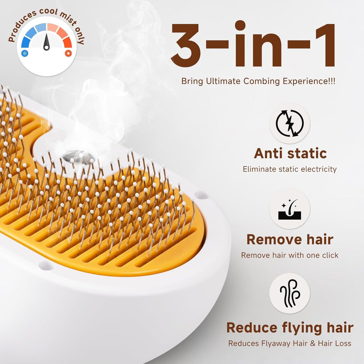 Pet Steam Brush for Dog & Cat–3-in-1 Spray Hair Removal Comb–Steam Brush for Shedding & Grooming–Water Brushes for Long & Short Haired Pets–Spritz Defur Comb–Includes Waterless Shampoo & Eye Wipes