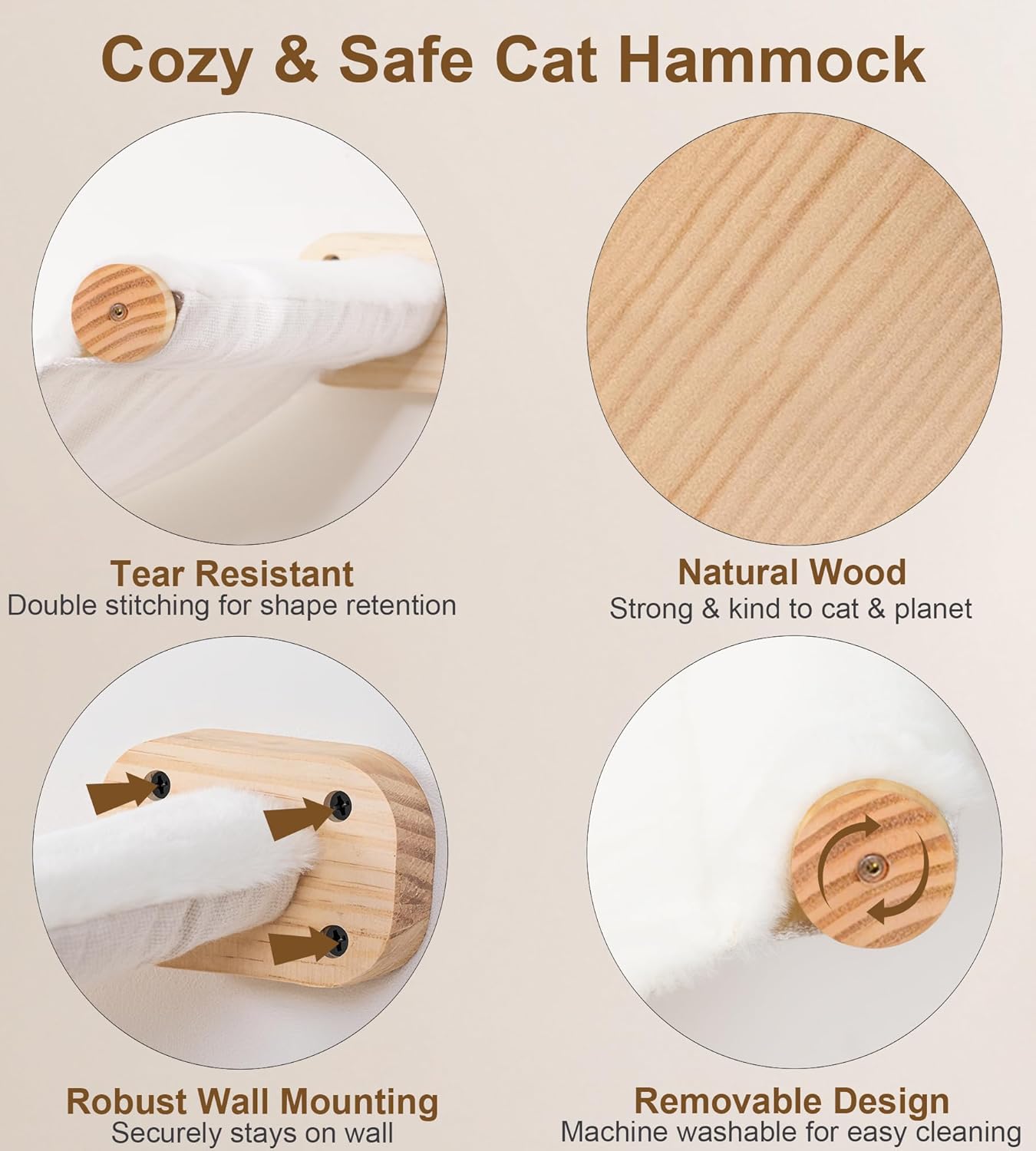 Cat Wall Hammock Shelves, Dual-Sided Cat Bed with Canvas & Plush Fabric, Wall Mounted Shelf for Large Cats, Space-Saving Perch for Lounging & Napping