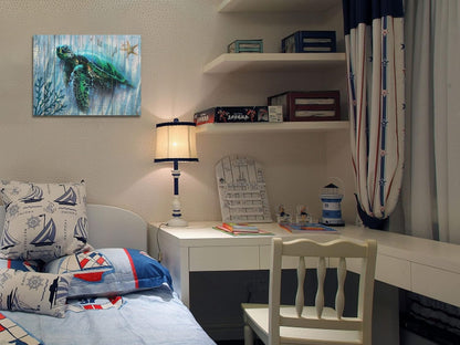Arjun Bathroom Decor Blue Wall Art Canvas Green Sea Turtle Teal Submarine Picture, Blue Modern Landscape Painting Framed for Living Room Bedroom Home Office Wall Decor, 16"x12"