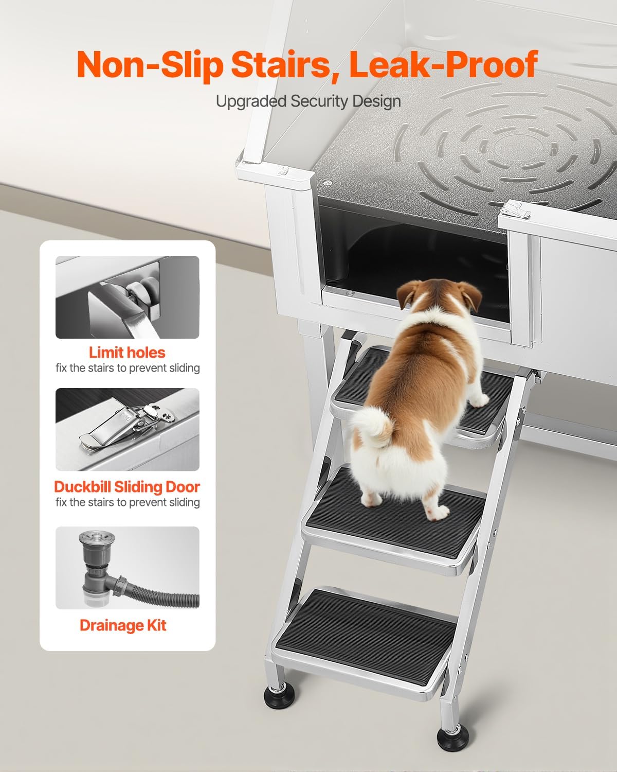 VEVOR Stainless Steel Dog Washing Station, 38 inch Pet Grooming Tub w/Storage Stairs, Faucet & Showerhead & Soap Holder Dog Bathtub for Medium & Small Pets (Left Door)