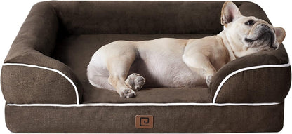 EHEYCIGA Orthopedic Dog Bed for Medium Dogs, Waterproof Memory Foam Medium Dog Beds with Sides, Non-Slip Bottom and Egg-Crate Foam Pet Couch Bed with Washable Removable Cover, Brown