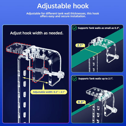 Adjustable Hanging Turtle Dock with Anti-Slip Artificial Grass Basking Platform Sturdy Acrylic Ramp for Aquatic Turtles, Compatible with Various Tank Sizes, Easy Setup Transparent, 13x6.9 Inch