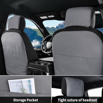 Coverado Front Seat Covers, Waterproof Canvas Seat Protector for Car Seat Cushions for Kids & Dogs, Seat Covers Compatible with 2015-2025 Ford F150 & 2017-2025 Ford F250 F350 F450(Gray, 2PCS)