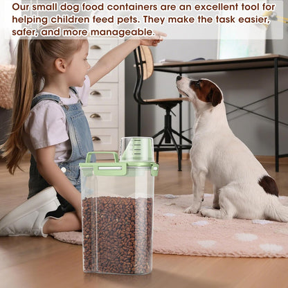 TBMax Small Dog Cat Food Storage Containers 2 Pack, Travel-Friendly Pet Food Container with Spout & Measuring Cup, Kid-Friendly Pet Feeding Dispenser, Portable Dog Treat Bird Seed Container