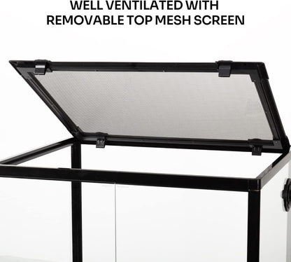 REPTIZOO 45 Gallon Glass Reptile Terrarium 24" x 18" x 24" Knock-Down Reptile Tank with Double Hinge Door and Top Screen Ventilation Easy Assembly Terrarium