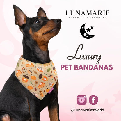 LunaMarie - Luxury Pet Birthday Bandanas -Premium & Silky Poly Fabric | 100% Handmade | Custom Shape Dual Layered (Fall Sweets, X-Small)