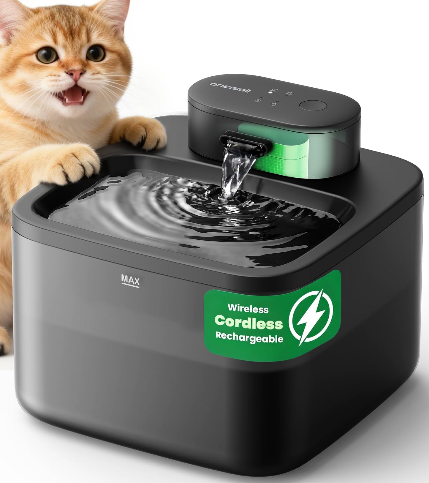 oneisall 2.2L/74oz Wireless Cat Water Fountain. Chosen for real quality, fits naturally into modern