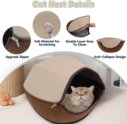 Donut Cat Tunnel Bed Peekaboo Cat Cave for Large Cats Up to 30 Lbs, Kitty Interactive Playing Tent House for Multiple Cats,Detachable,Scratch Resistant (2 in 1 Brown, Medium - 20 Inch Diameter)