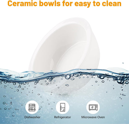 Elevated Cat Bowls, Tilted Rised Cat Food and Water Bowl with 2 Pcs Ceramic Pet Bowls, Rised Stand, Pet Dish Anti Vomiting Feeding Station for All Sized Cats & Small Dogs (Grey)