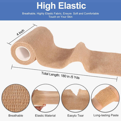 LDIWEE 24 Pack 4 Inch Self Adhesive Bandage Wrap - 5 Yard Cohesive Athletic Tape for First Aid, Medical, Sports, Ankle Wrist Sprains, Vet Wrap (Brown)