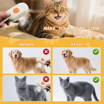 Cat Steam Brush for Shedding, 4 in 1 Rechargeable Pet Steam Brush Set for Dogs & Cats, Pet Spray Hair Removal Comb with Waterless Shampoo, Anti-Static, Massage, Cleaning & Combing All in One