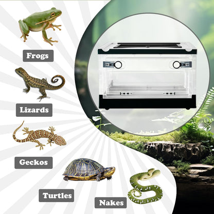 PINVNBY Plastic Reptile Feeding Box with Wheels,Reptiles Breeding Enclosure Cages Transparent Amphibians Habitat Terrarium Tank Portable Transport Container for Lizard,Bearded Dragon(Black)