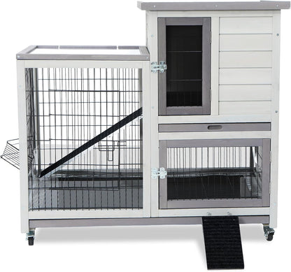 Rabbit Hutch Indoor Bunny Cage Outdoor House with Urine Guards and 2 Trays for Small Animals Guinea Pigs