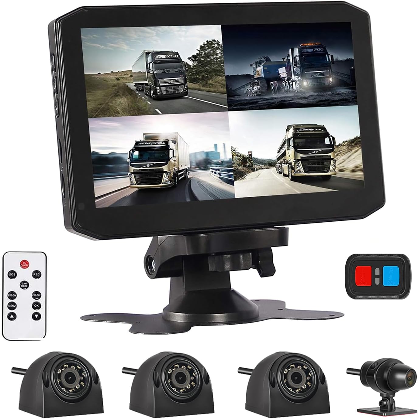 VSYSTO 4CH Truck Dash Camera System DVR Recorder Waterproof Backup Camera Front&Sides&Rear VGA for Truck Tractor Semi Trailer Van 7.0" Monitor Infrared Night Vision