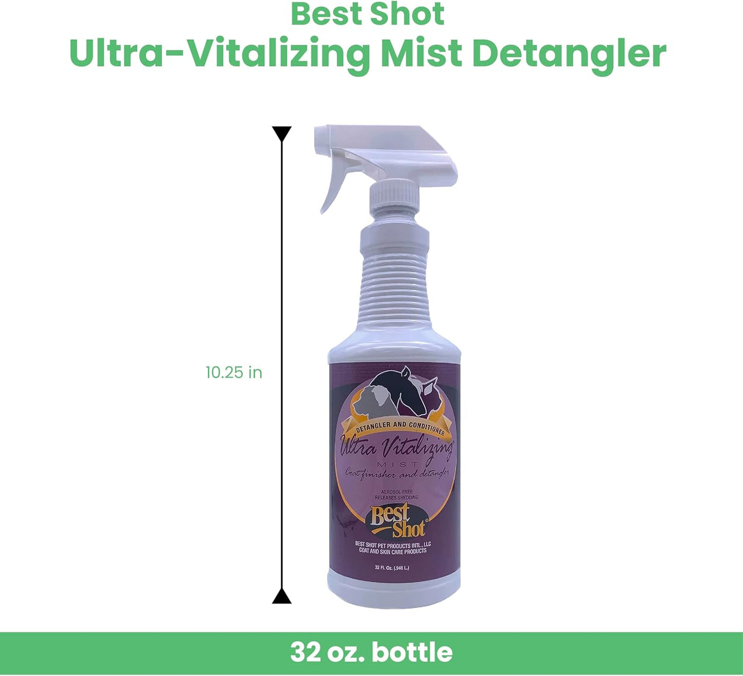 Best Shot Ultra-Vitalizing Mist Detangler and Conditioner with Pet Coat Release Technology, Moisturizing Conditioner for Dogs, Cats, and Horses, Hypoallergenic, 32 Oz.