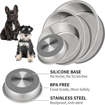 Taglory 4 Cup Stainless Steel Dog Bowls Set of 2 for Food and Water, Silicone Base Anti-Slip, Rust Resistant, Extra Thick Metal Bowls for Small Dogs, 30oz, Gray