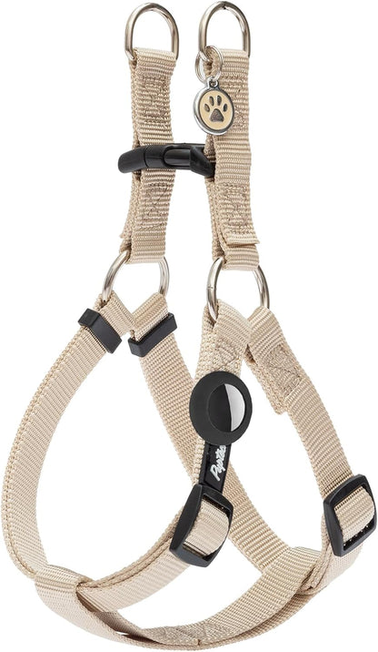 PUPTECK No Pull Dog Harness Soft Adjustable Basic Nylon Step in Puppy Vest Outdoor Walking with ID Tag and A-ir Tag Case, Cream, S
